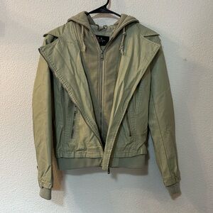 LA Coalition double zipper hooded faux leather jacket size small